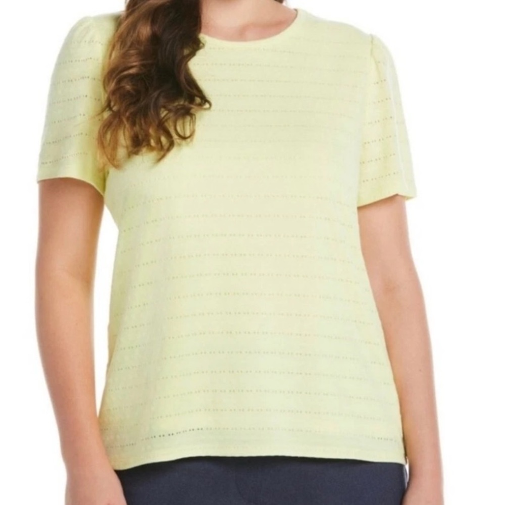 Rafaella Womens Shirt Yellow Ribbed Short Sleeve Tee with Liner Large Casual